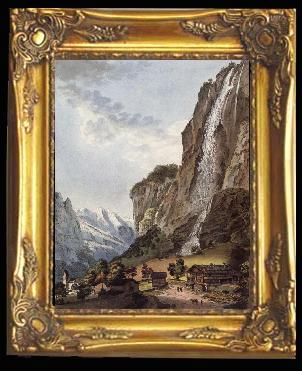 Johann Ludwig Aberli Fall d-eau apellee Staubbach in the Vallee Louterbrunnen